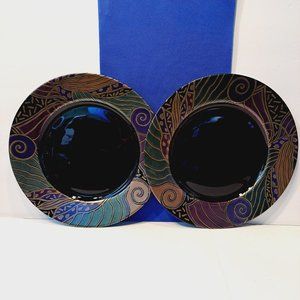 Set of 2 Vintage ARCOROC TAMPICO Black DINNER PLATES - 10 3/4"